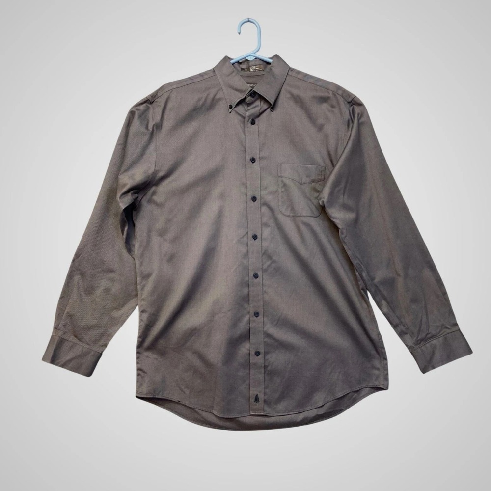 Nordstrom Dress Shirt Mens Large Tall Grey Brown Smartcare Classic Fit Stripe